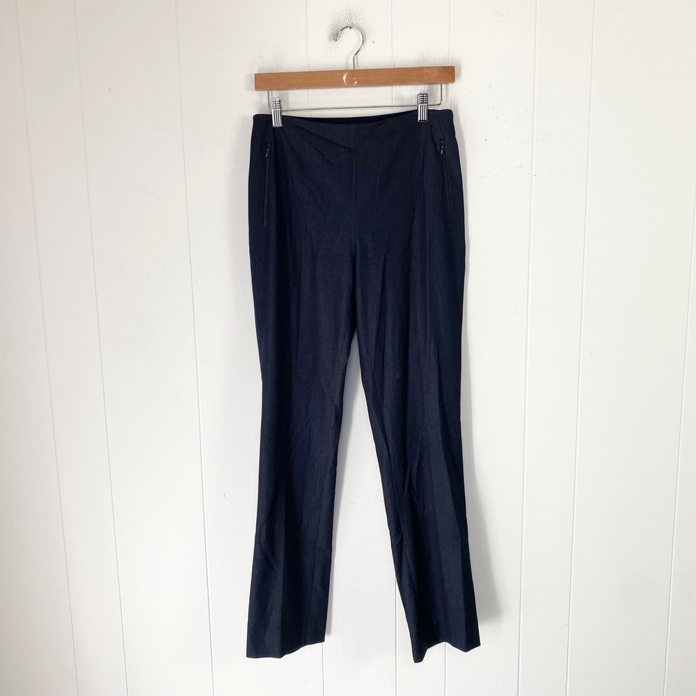 T Tahari Womens Navy Blue Straight Leg Side Zip Trousers Pants Size 4
